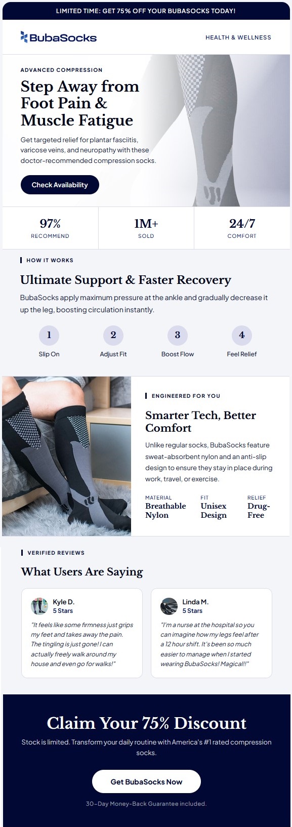Save 75% on BubaSocks Compression Socks Today
